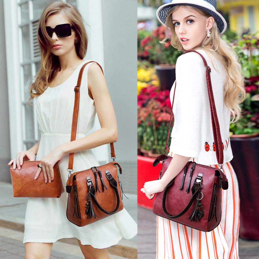 Segater® Women's Faux Leather Handbag Set - Tote, Shoulder Bag, Purse & Card Holder (4-Piece) - Perfect for Work, Travel & Everyday Use