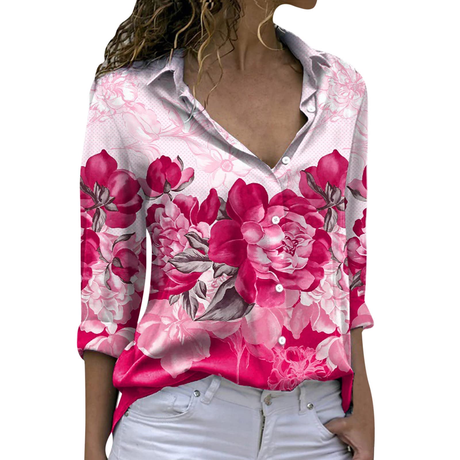 Floral Print Women's Long Sleeve Button Down Blouse - Elegant Lapel Design, Summer Casual Shirt for Women | Perfect for Office Wear, Date Night & Spring Outfits