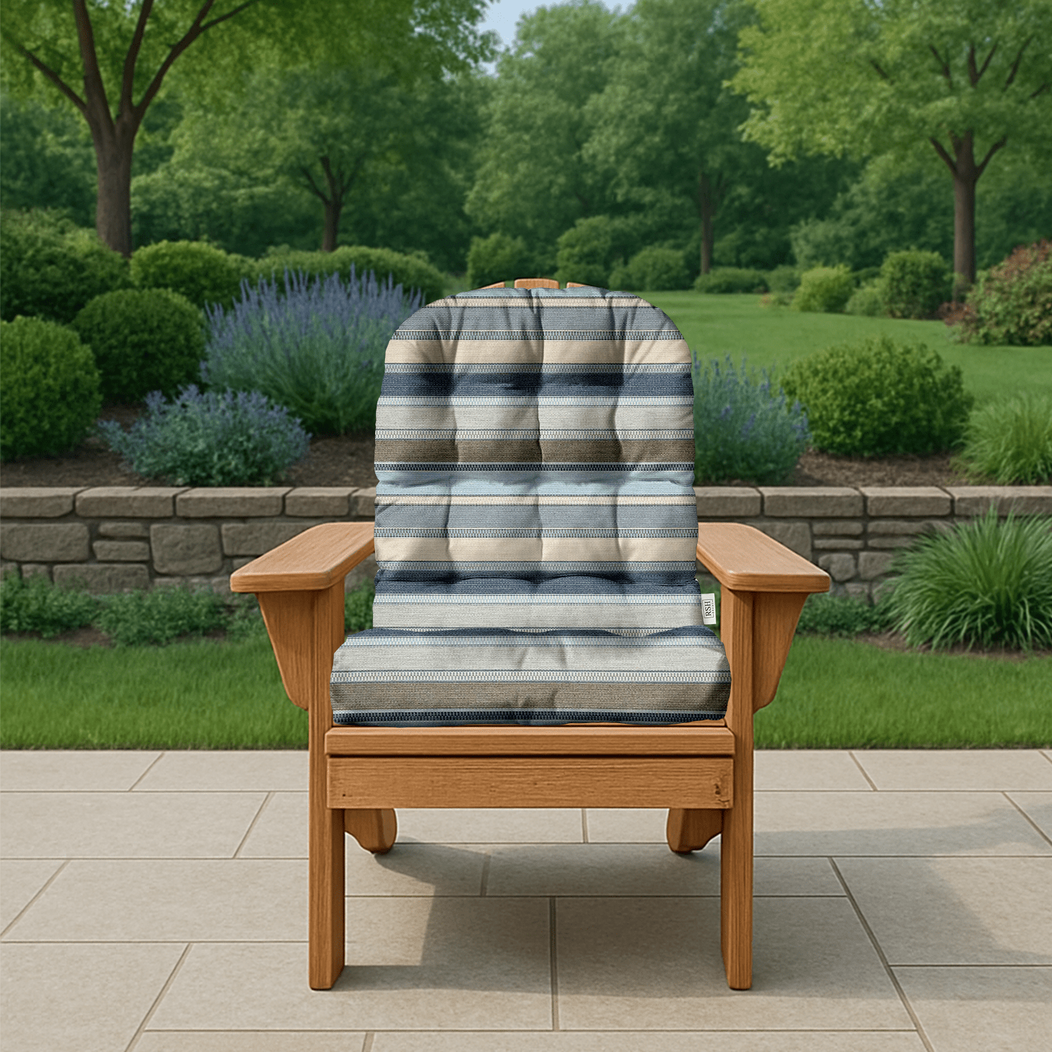 Sunbrella Designer Fusion Blues Tufted Adirondack Chair Cushion - Waterproof Outdoor Patio Furniture Cushion for Garden, Poolside & Deck Use