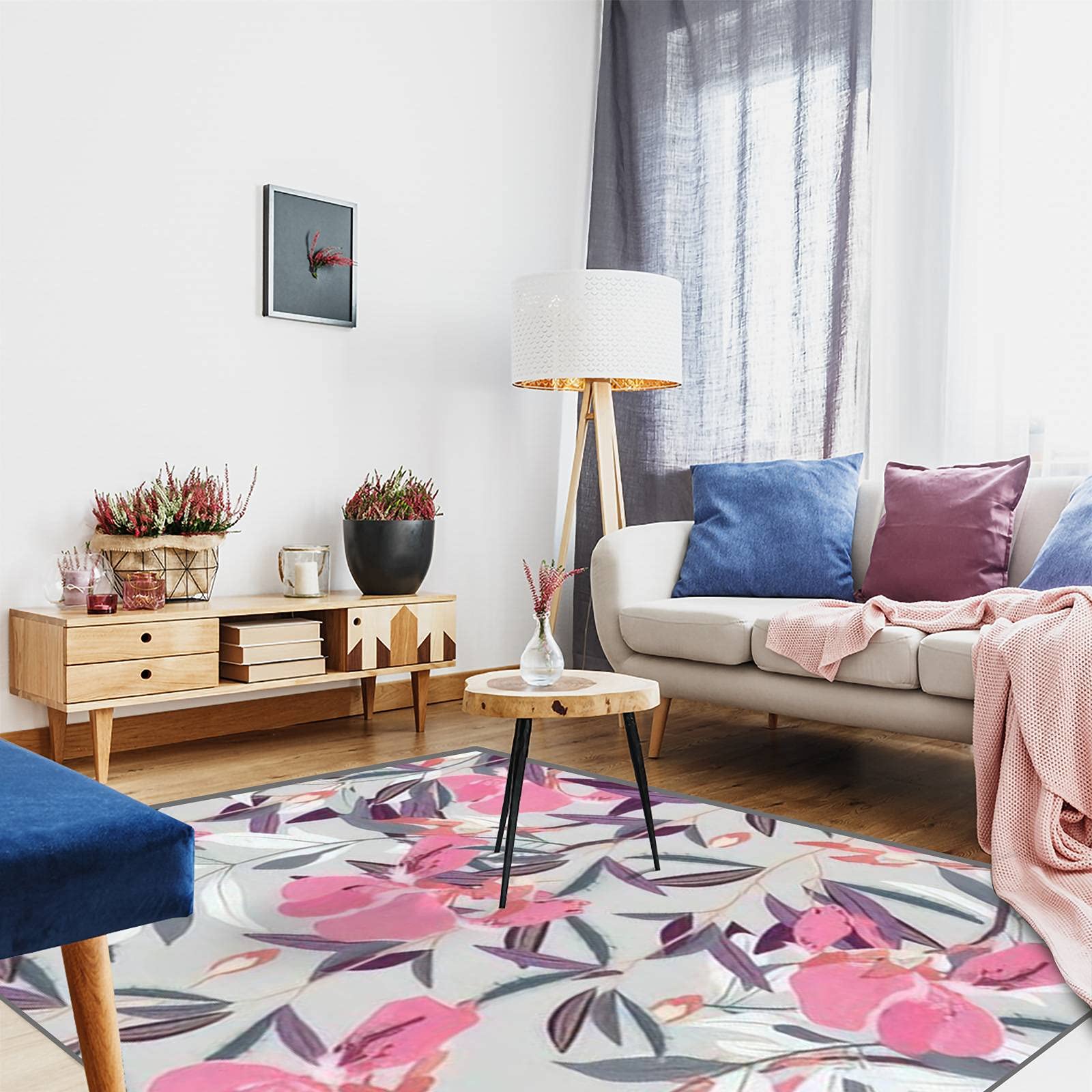 Non-Slip Floral Area Rug - Pink Iris Pattern Carpet Mat for Living Room, Bedroom, Entryway | Indoor/Outdoor Home Decor Doormat Runner with Seamless Design - Perfect for Modern Homes, Apartments & High-Traffic Areas
