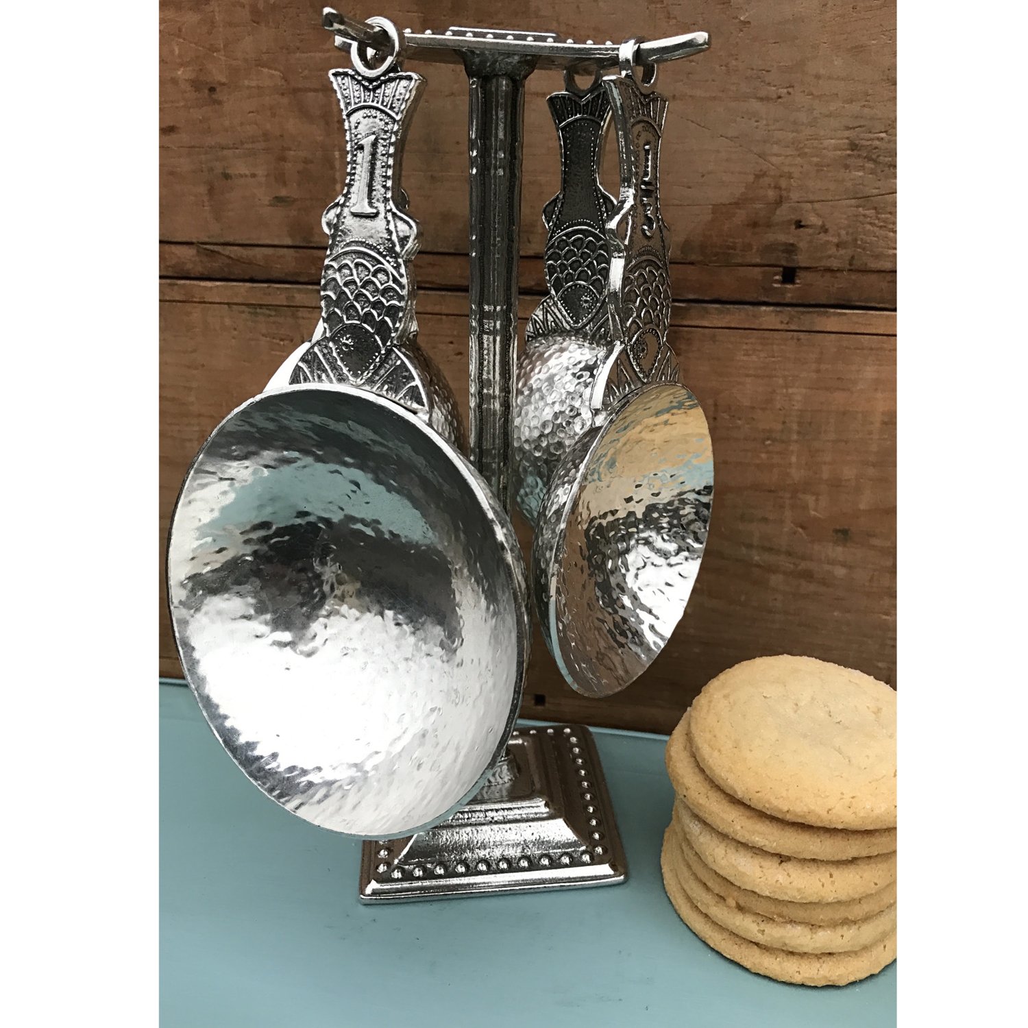 Premium Crosby & Taylor Pewter Fish Measuring Cups Set with Display Stand - Perfect for Baking, Cooking, and Kitchen Decor