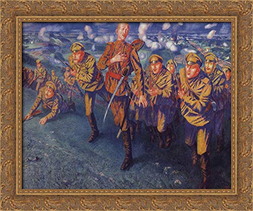 Kuzma Petrov Vodkin The Line of Fire 24x20 Gold Ornate Wood Framed Canvas Art - Premium Wall Decor for Living Room, Bedroom & Office