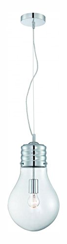 1 Light Pendant Light with Chrome Finish & Clear Glass - Modern Hanging Fixture for Kitchen Island, Dining Room or Bedroom Lighting