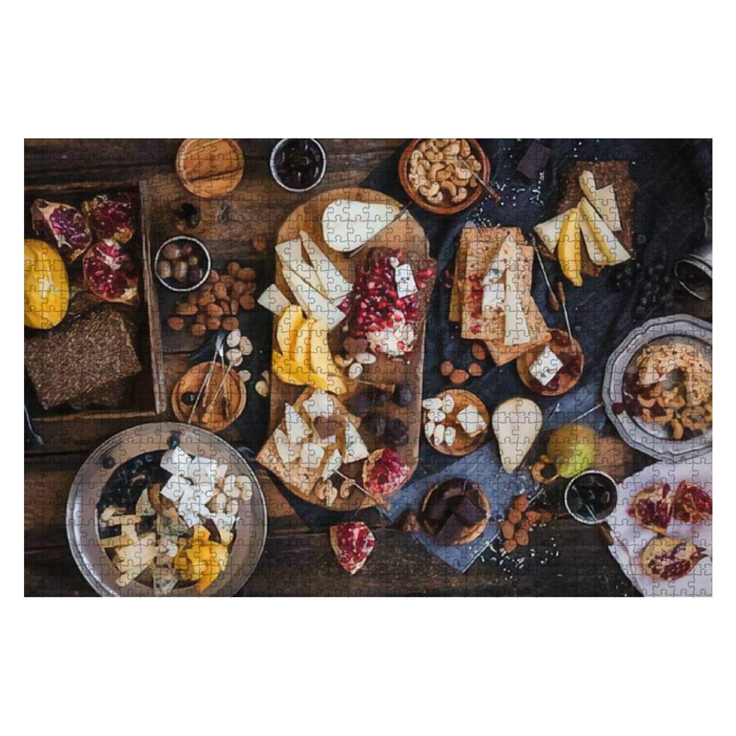 1000-Piece Jigsaw Puzzle - Tropical Fruits, Cheese & Nuts Appetizer Board - Educational Brain Game for Kids & Adults - DIY Challenge Indoor Activity - 20