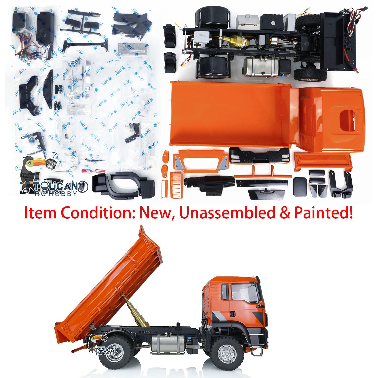 LESU 1/14 Scale 4x4 RC Dump Truck with Metal Chassis - Remote Control Construction Vehicle for Kids & Adults, Off-Road Adventure & Sandbox Play