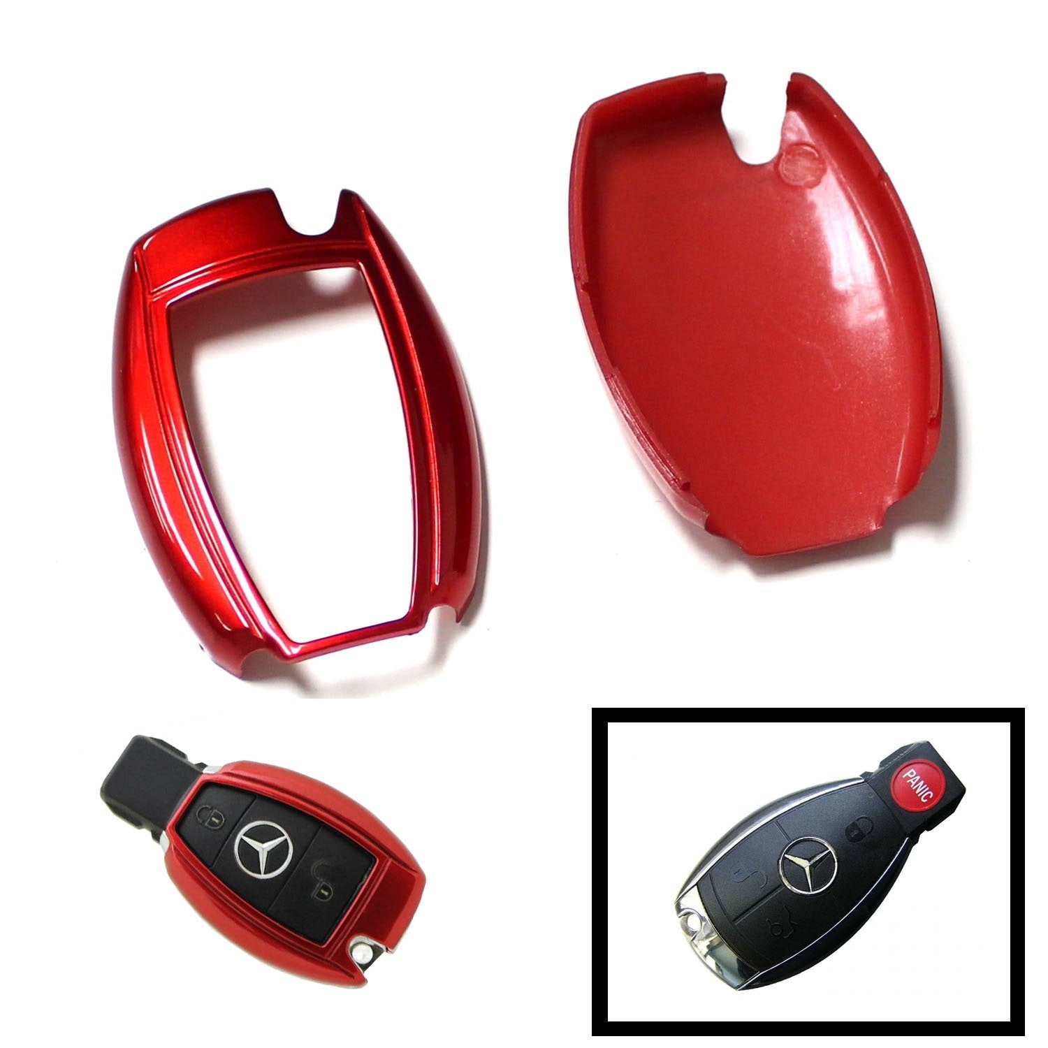 Premium Glossy Red Replacement Key Fob Cover for Mercedes C/E/S/ML Class - Exact Fit Smart Remote Shell Case (Perfect for Key Protection & Style Upgrade)
