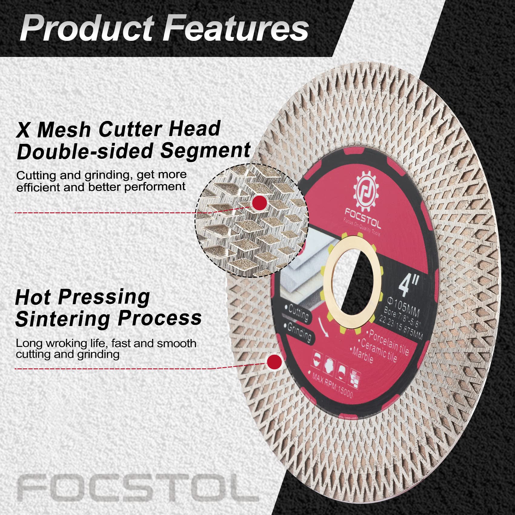 4'' Diamond Tile Saw Blade (105mm) - Premium Cutting & Grinding Disc for Porcelain, Ceramic, Marble, Granite & Artificial Stone - X Mesh Rim for Angle Grinder - Perfect for DIY Home Renovation, Bathroom & Kitchen Tile Installation