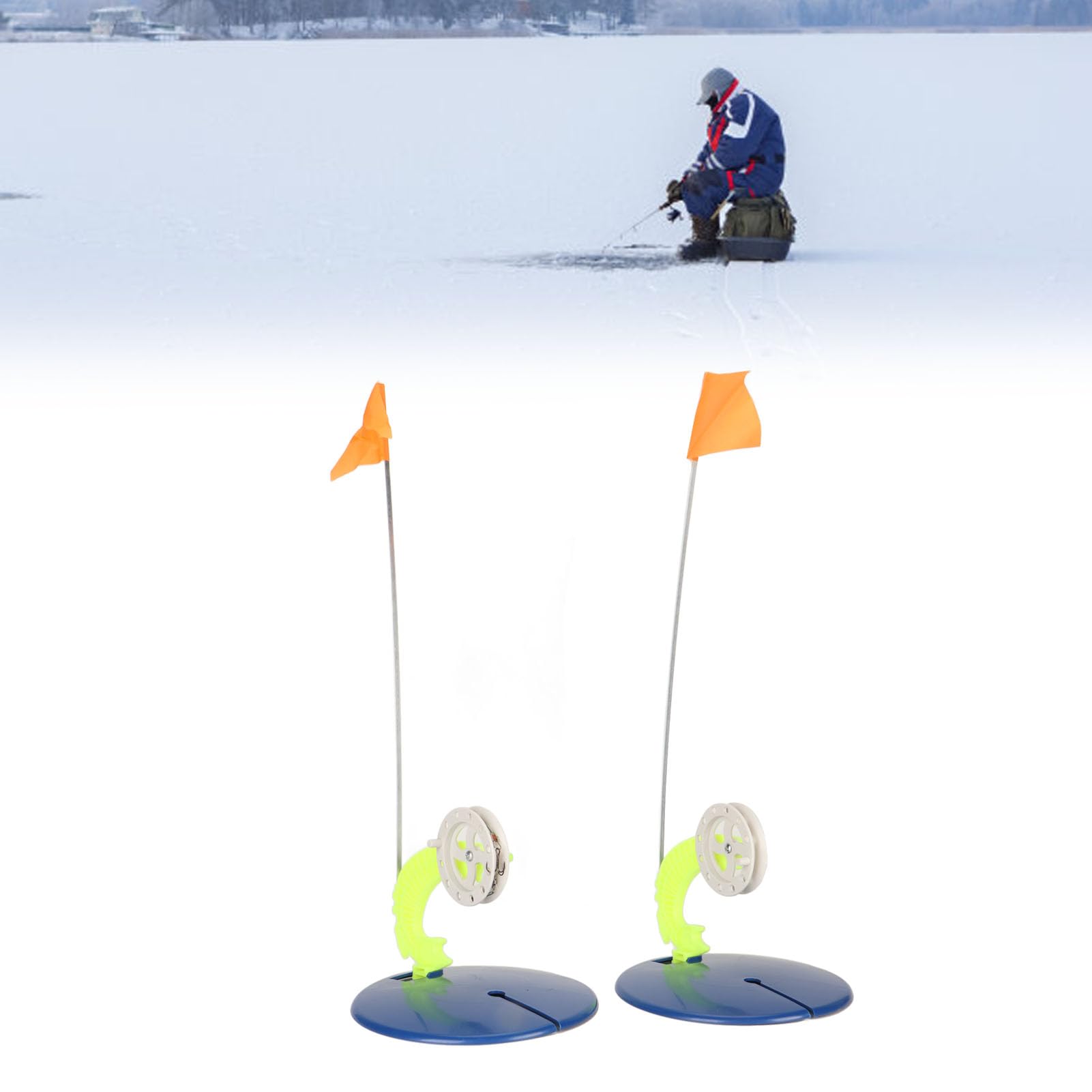 6-Piece SUNGOOYUE Ice Fishing Flag Kit - Portable Winter Fishing Rod Indicator Flags with Base for Ice Angling | Ideal for Ice Fishing, Winter Outdoor Activities & Cold Weather Adventures