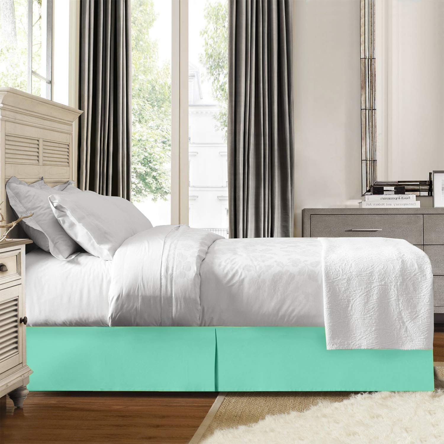 Luxury Pleated Bed Skirt - Premium Microfiber Dust Ruffle with Tailored 9