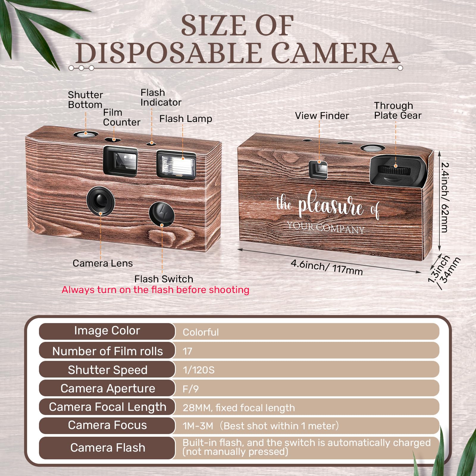 Treela 6 Pack Disposable 35mm Film Camera with Flash - Wood Style Brown Disposable Cameras for Weddings, Bachelorette Parties, Birthdays, Concerts, Travel & Anniversaries - Perfect as Party Favors, Vacation Gifts & Event Souvenirs (Use at Weddings, Beach Trips, Concerts & Special Events)
