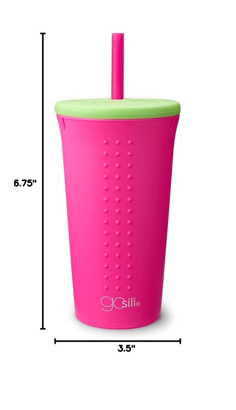 Eco-Friendly Reusable Silicone Straw Tumbler - 16oz BPA-Free, Dishwasher Safe Water Bottle for Travel, Gym & Office - Watermelon Color