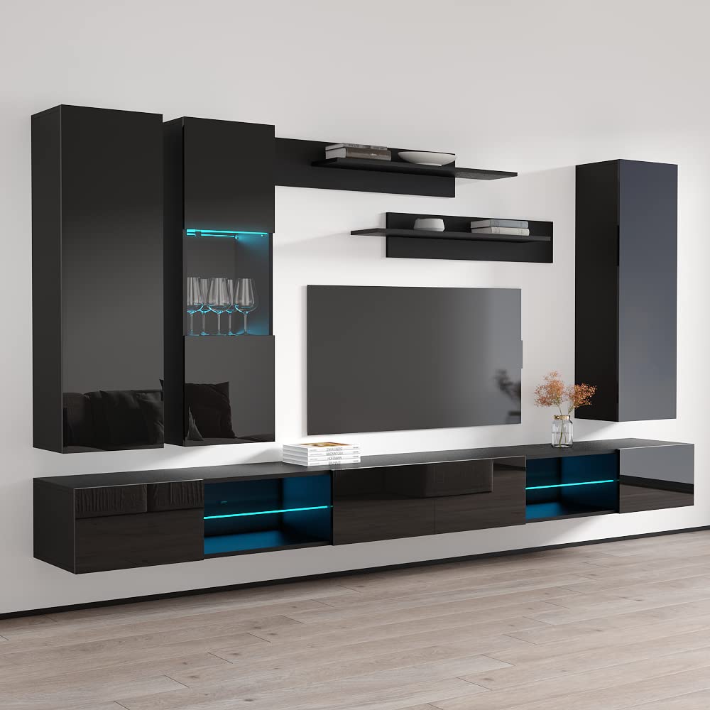 Modern Wall-Mounted TV Stand with Storage Shelves & LED Lights - EF5 33