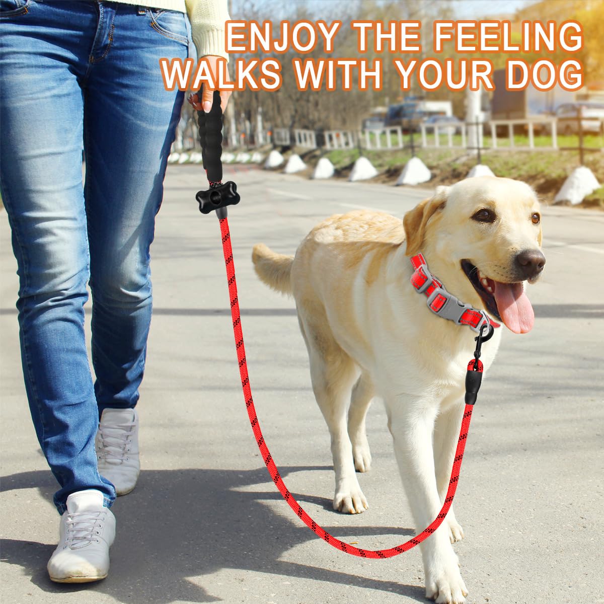 BARKBAY Heavy Duty Dog Leash 2 Pack - 5FT Strong & Durable Leashes for Large Dogs with Comfortable Padded Handle & Reflective Threads - Ideal for Walking, Training, Running & Outdoor Adventures (Red+Black)