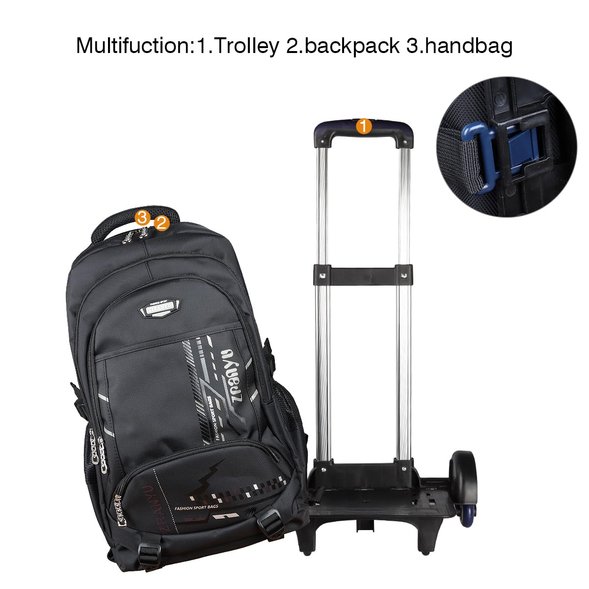 Rolling Backpack with Wheels - Durable Trolley School Bag for Boys & Girls (Black) | Perfect for Travel, School & Daily Commute