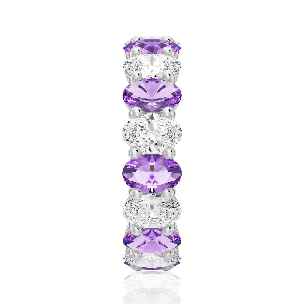 6.6 CT Lab-Created White Sapphire & Purple Amethyst Gemstone Ring - Elegant Wedding Band, Anniversary Gift for Her, Perfect for Engagement & Special Occasions