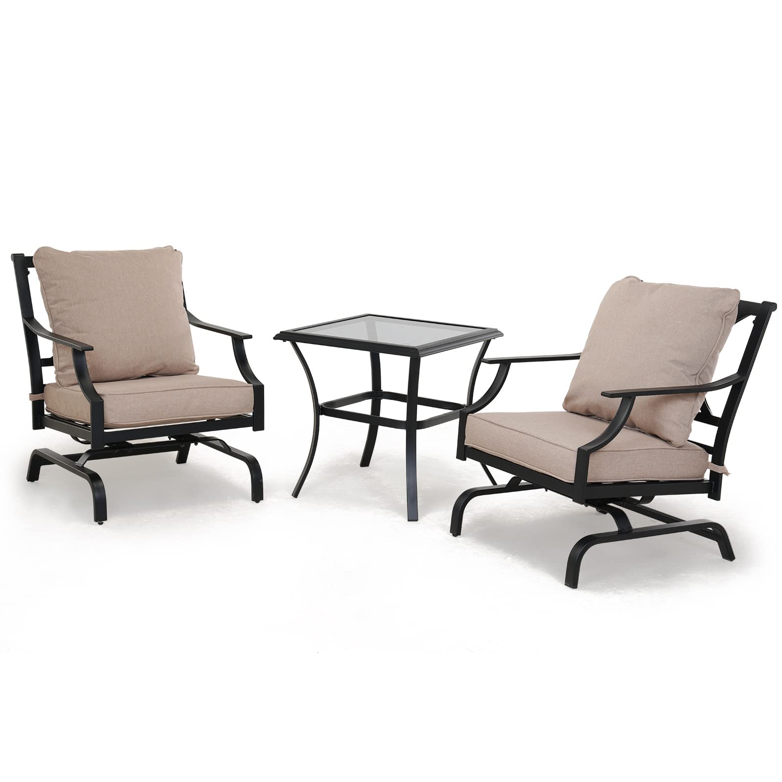 Grand Patio 3-Piece Outdoor Patio Set with 2 Motion Chairs & Side Table - Beige Wicker Furniture for Backyard, Garden, Poolside Relaxation