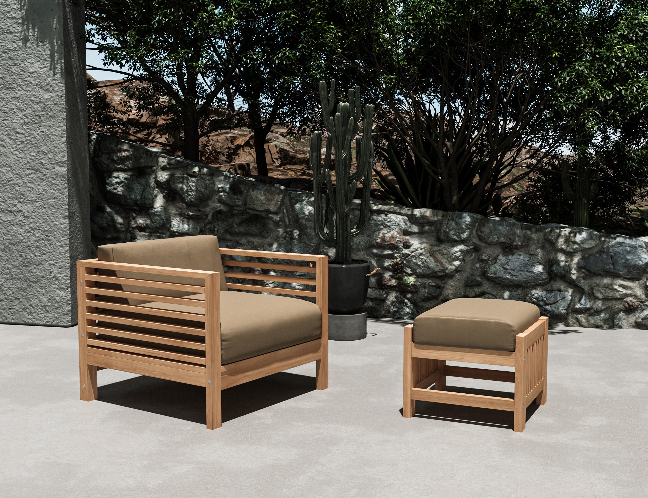 Premium Sylvie 2-Piece Teak Outdoor Lounge Set with Sunbrella Fawn Cushions - Patio Furniture for Garden, Poolside & Backyard Relaxation