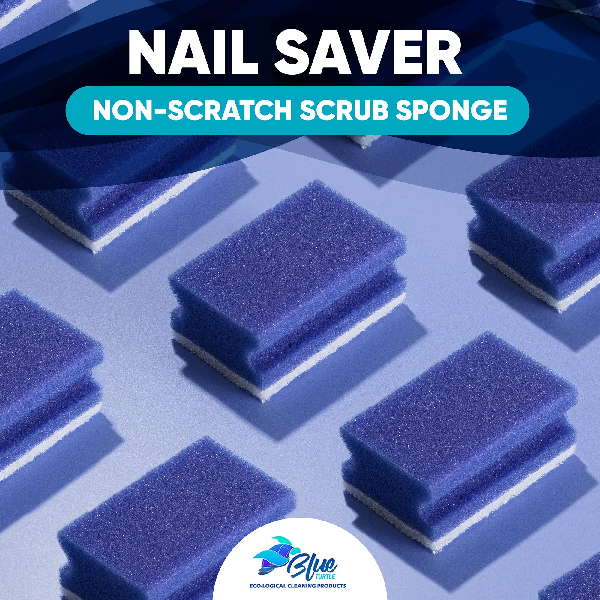 Blue Turtle Dish Sponges - 3 Pack Non-Scratch Kitchen Sponges for Nail Protection & Stain Cleaning