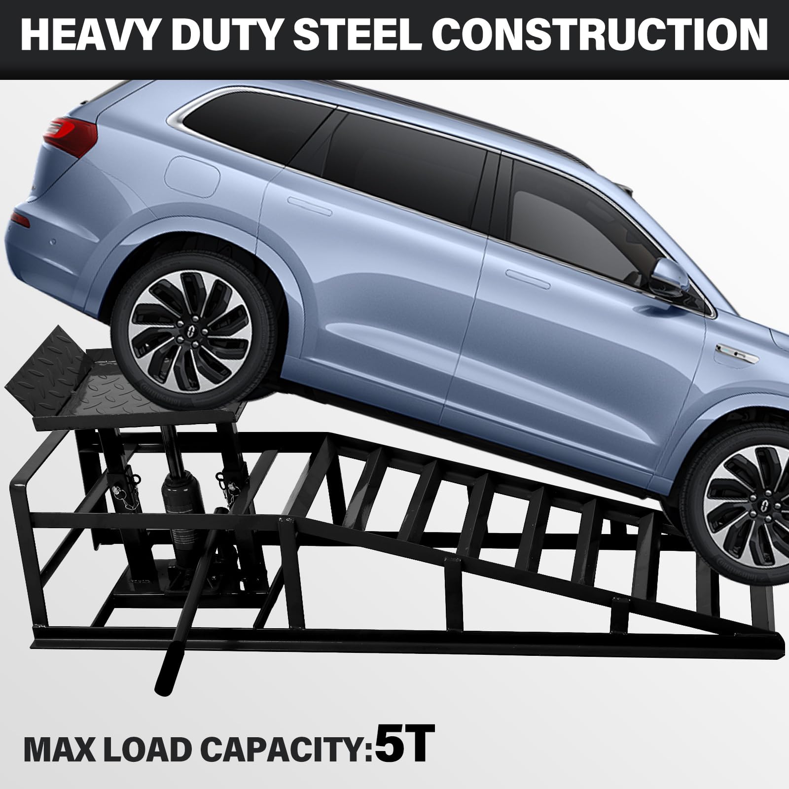 Heavy Duty Hydraulic Car Ramps - 2PCS 5 Ton (10,000 LBS) Portable Vehicle Lift for Auto Repair | High Lift Car Ramps for Home Garage & Professional Use | Perfect for Oil Changes, Tire Rotation & Underbody Maintenance