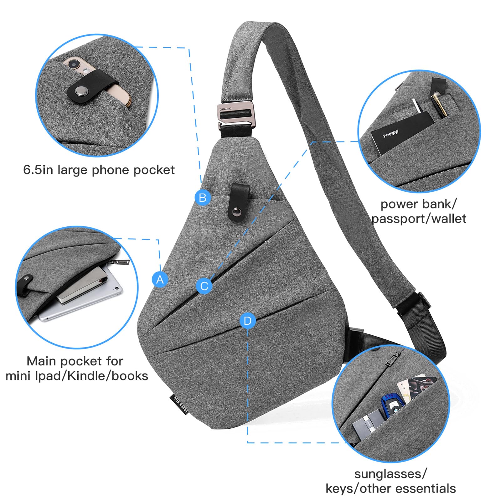 WEIATAS Sling Bag for Men & Women - Adjustable Chest Shoulder Backpack, Lightweight Crossbody Bag for Travel, Hiking, Cycling & Outdoor Activities