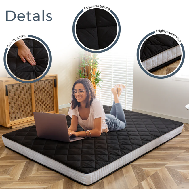 MAXYOYO Extra Thick Foldable Japanese Floor Mattress - Black | Comfortable Futon for Guest Bed, Camping & Small Space Living