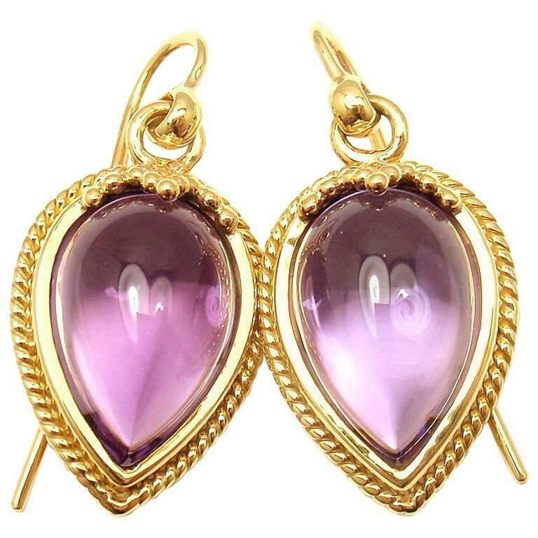 Authentic Temple St. Clair 18k Yellow Gold Chinese Bead Amethyst Earrings | Luxury Purple Gemstone Jewelry | Perfect for Weddings, Parties & Special Occasions