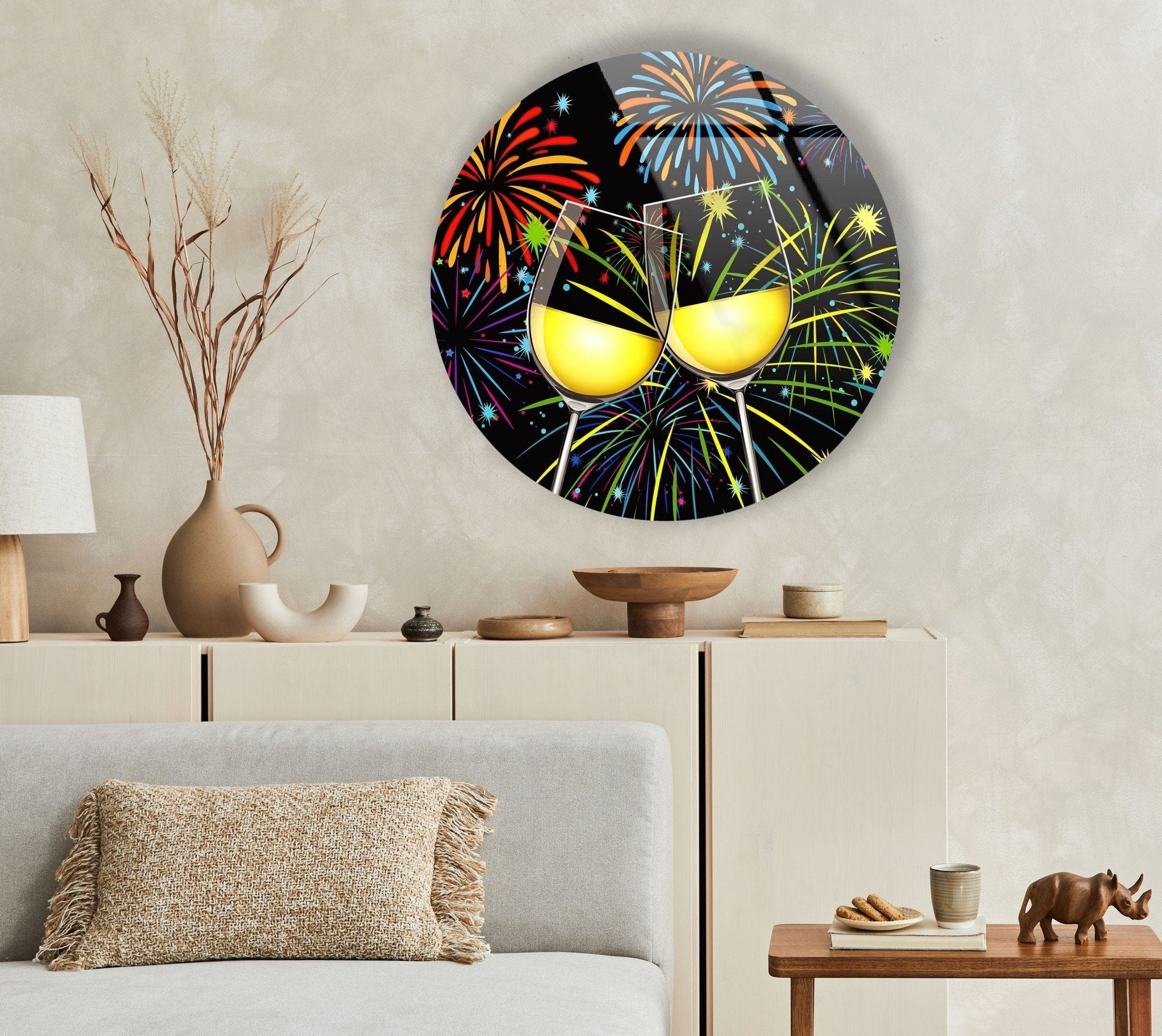 Abstract Round Cocktails Glass Wall Art - Modern Home Decor for Living Room, Bar & Kitchen - Perfect for Wine Lovers & Entertaining Guests