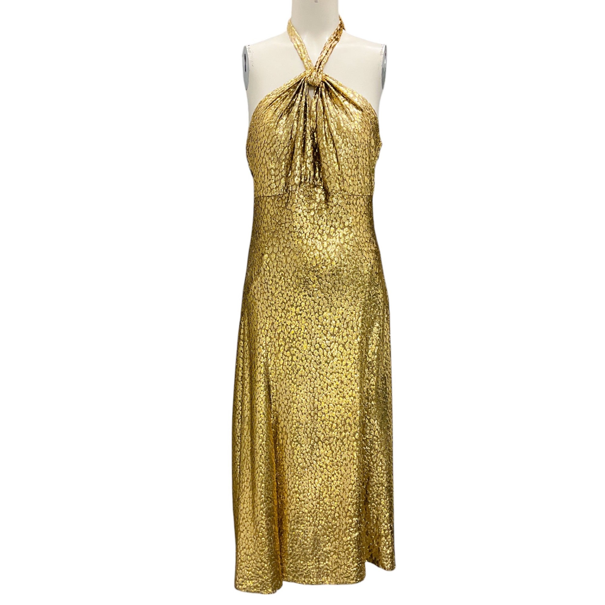 Michael Kors Gold Metallic Leopard Print Halter Dress - Women's Elegant Party Cocktail Dress for Evening Events & Special Occasions