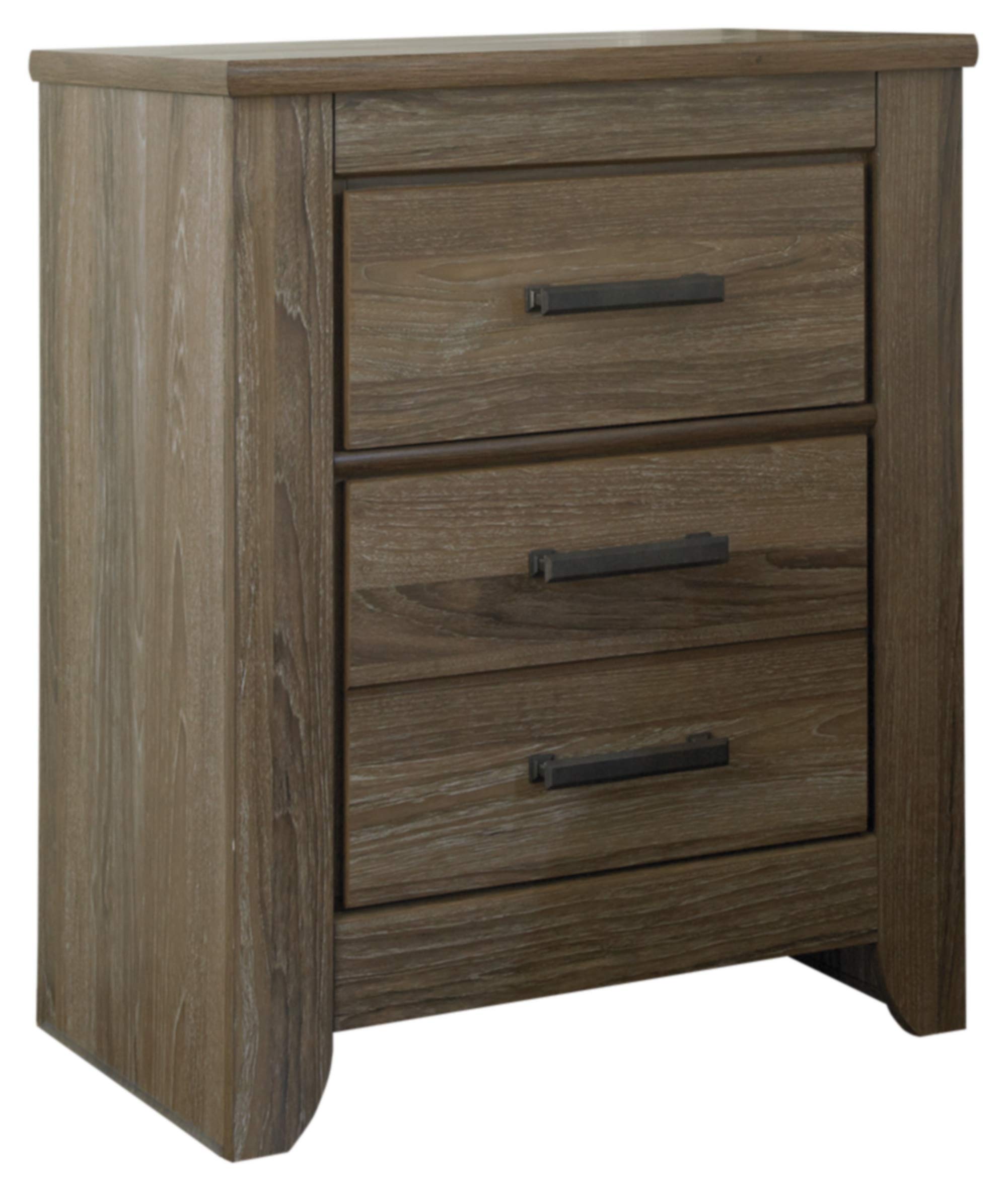 Signature Design by Ashley Zelen Rustic Contemporary 2-Drawer Nightstand in Warm Gray - Modern Bedside Table for Bedroom, Living Room & Guest Room