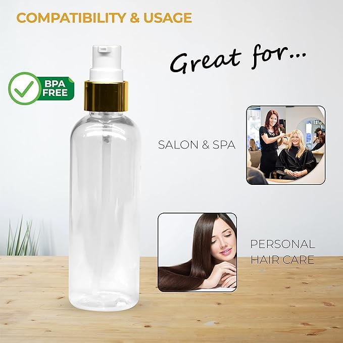 MeeTo 3-Pack Refillable Cylindrical Bottles Set - Includes 1 Pump Dispenser, 1 Spray Atomizer, 1 Root Comb Applicator with Flip Top Caps - Perfect for Perfume, Liquids, Shampoo & Body Soap - Ideal for Travel, Home & Salon Use