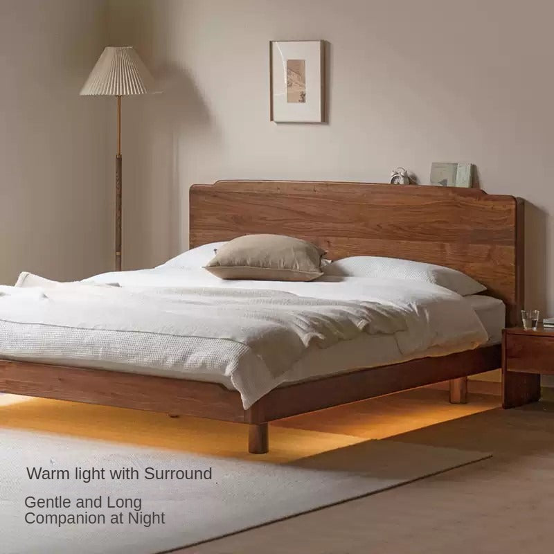 Solid Black Walnut Wood King Size Bed with LED Lighting - Perfect for Master Bedroom, Guest Room & Luxury Home Decor