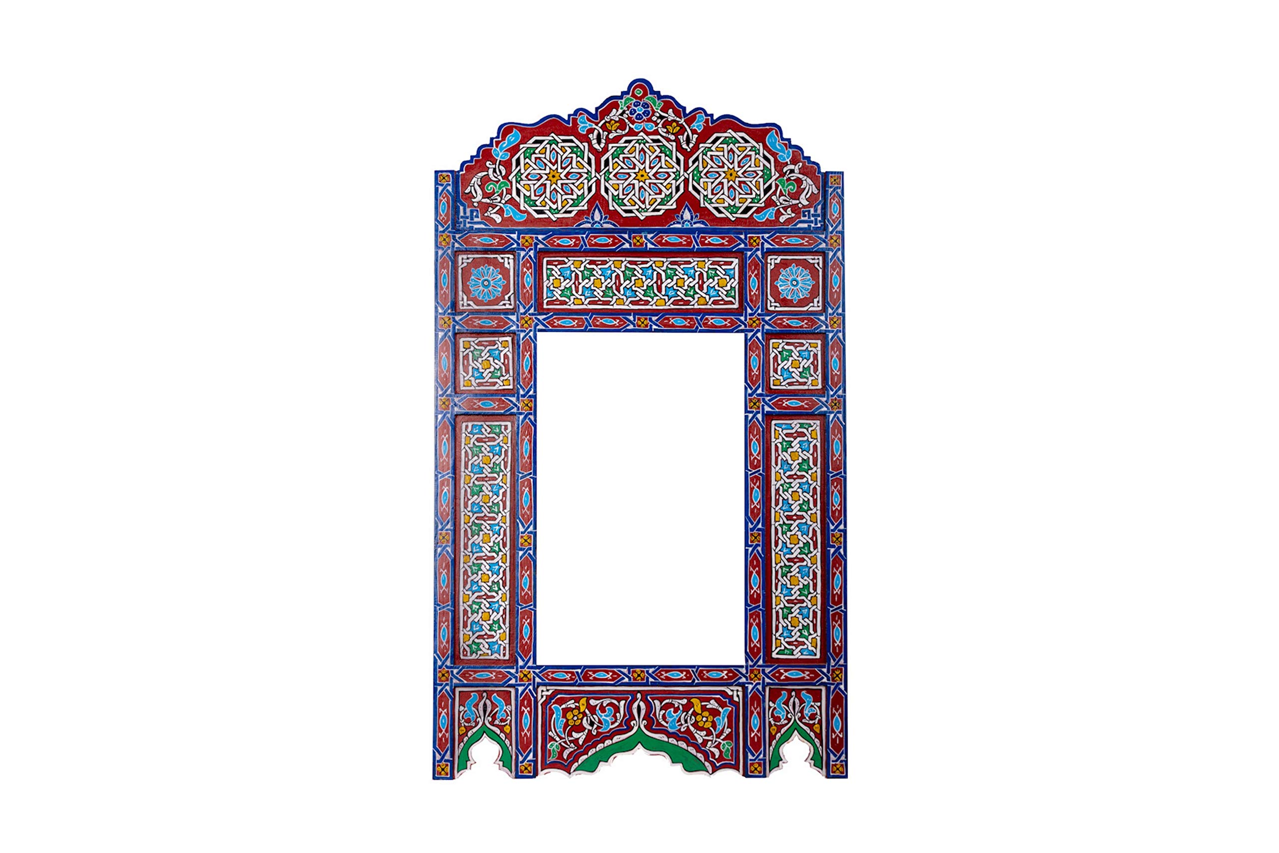 Handcrafted Moroccan Arch Mirror - Large Wooden Farmhouse Wall Decor, Rustic Bathroom & Living Room Hanging Mirror with Vintage Blue Frame (Red/Blue Options) - Perfect for Boho Home Decor, Entryway Accent & Bedroom Statement Piece