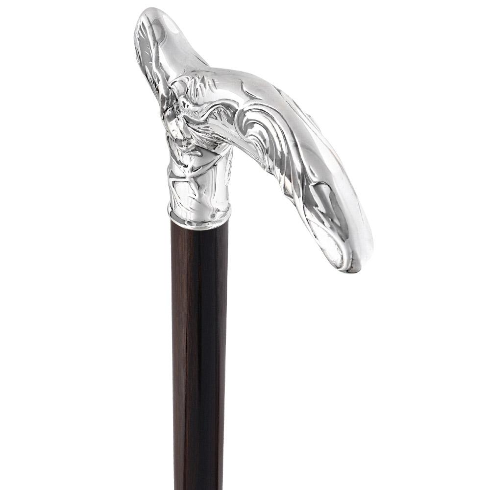 Premium French Silver Birds of Feather Derby Cane - Elegant Stamina Wood Walking Stick for Men & Women - Perfect for Fashion, Collecting & Outdoor Activities