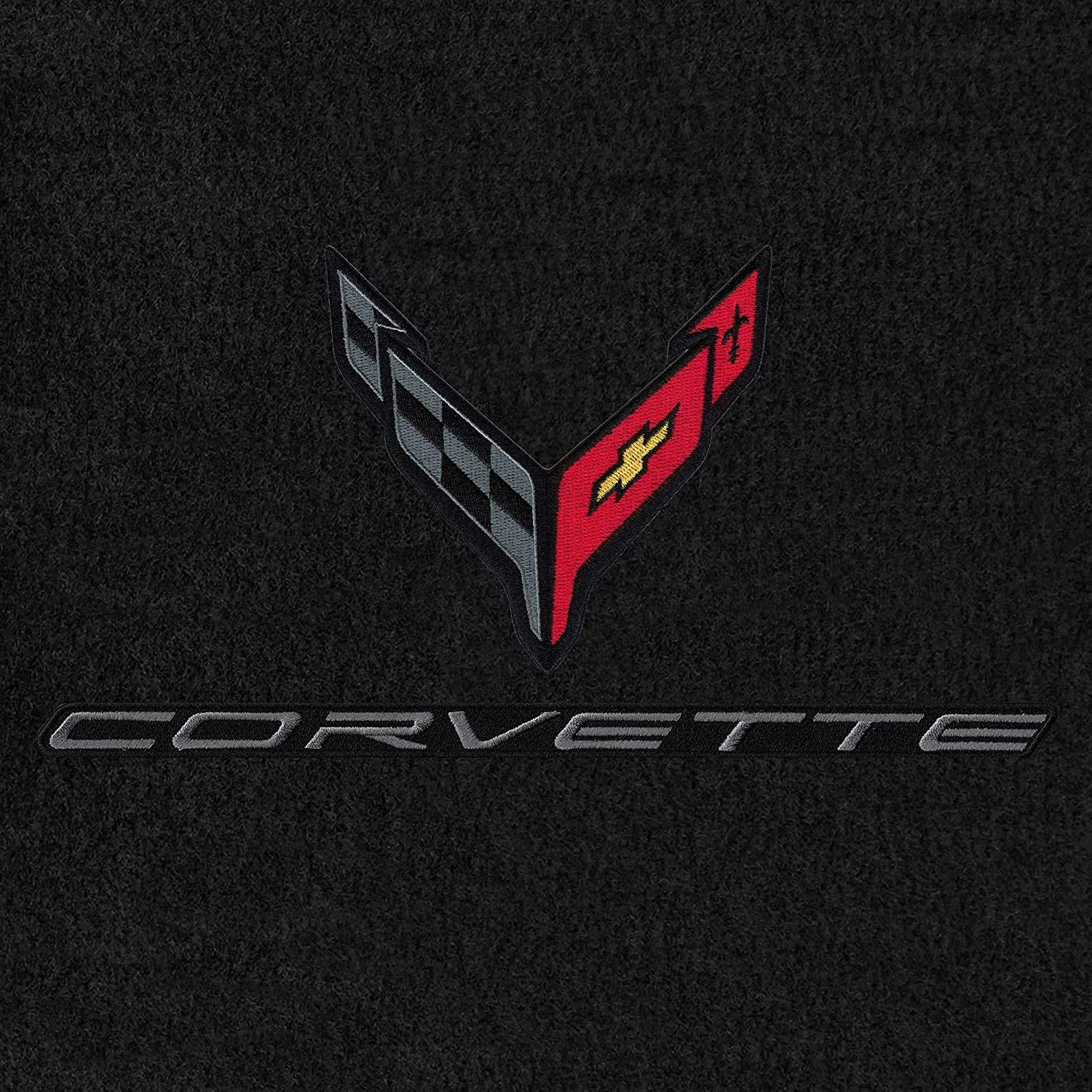 Lloyd Mats Ultra Plush 32 oz. Car Floor Mats for 2020-ON C8 Corvette - 2-Piece Set with Premium Red Binding, Carbon 'Corvette' & Flags Logo - Perfect for Sports Cars & Luxury Vehicle Protection