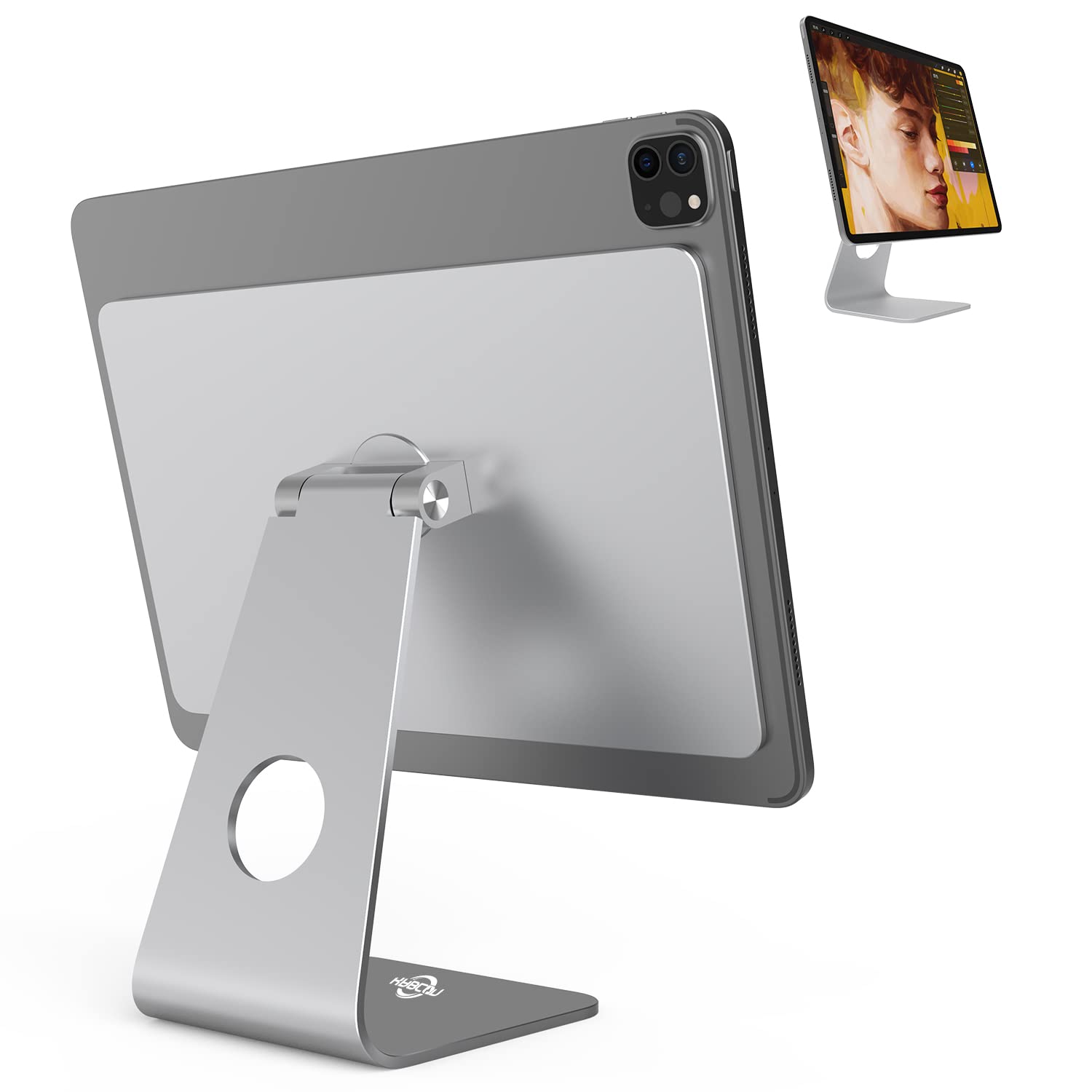 KABCON Magnetic Floating iPad Stand Holder - 360° Rotating Adjustable for iPad Pro 11-inch (1st/2nd/3rd Gen) & iPad Air 4th Gen - Silver | Perfect for Home Office, Bedroom & Travel Use
