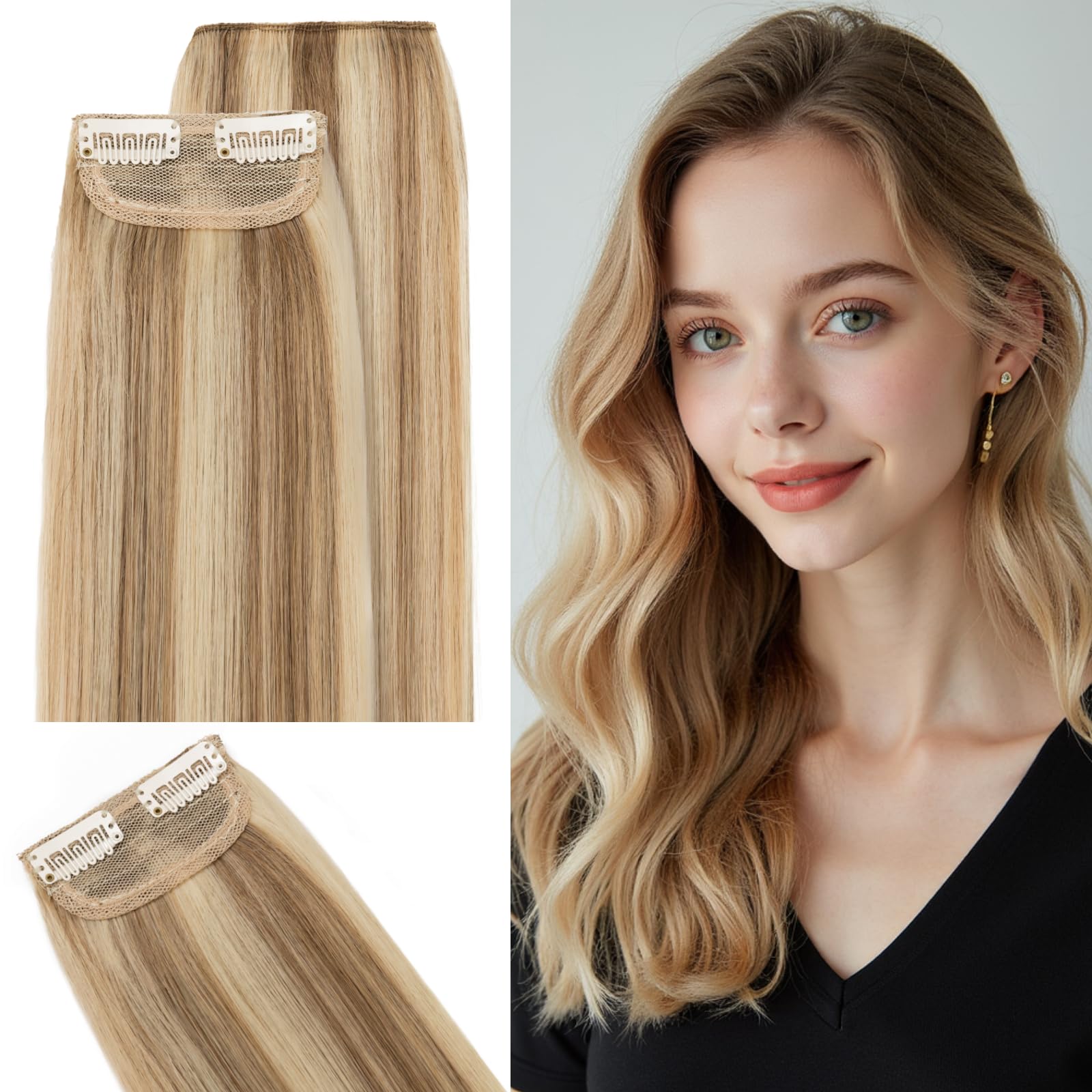 SEGO Clip in Hair Extensions for Women - 100% Remy Human Hair, Mini Hairpieces with 2 Clips, Short Hair Extensions for Volume (2 Pack, 10 Inches, 16/20/24/30/34g) - Golden Brown & Bleach Blonde | Perfect for Daily Styling, Parties & Special Occasions