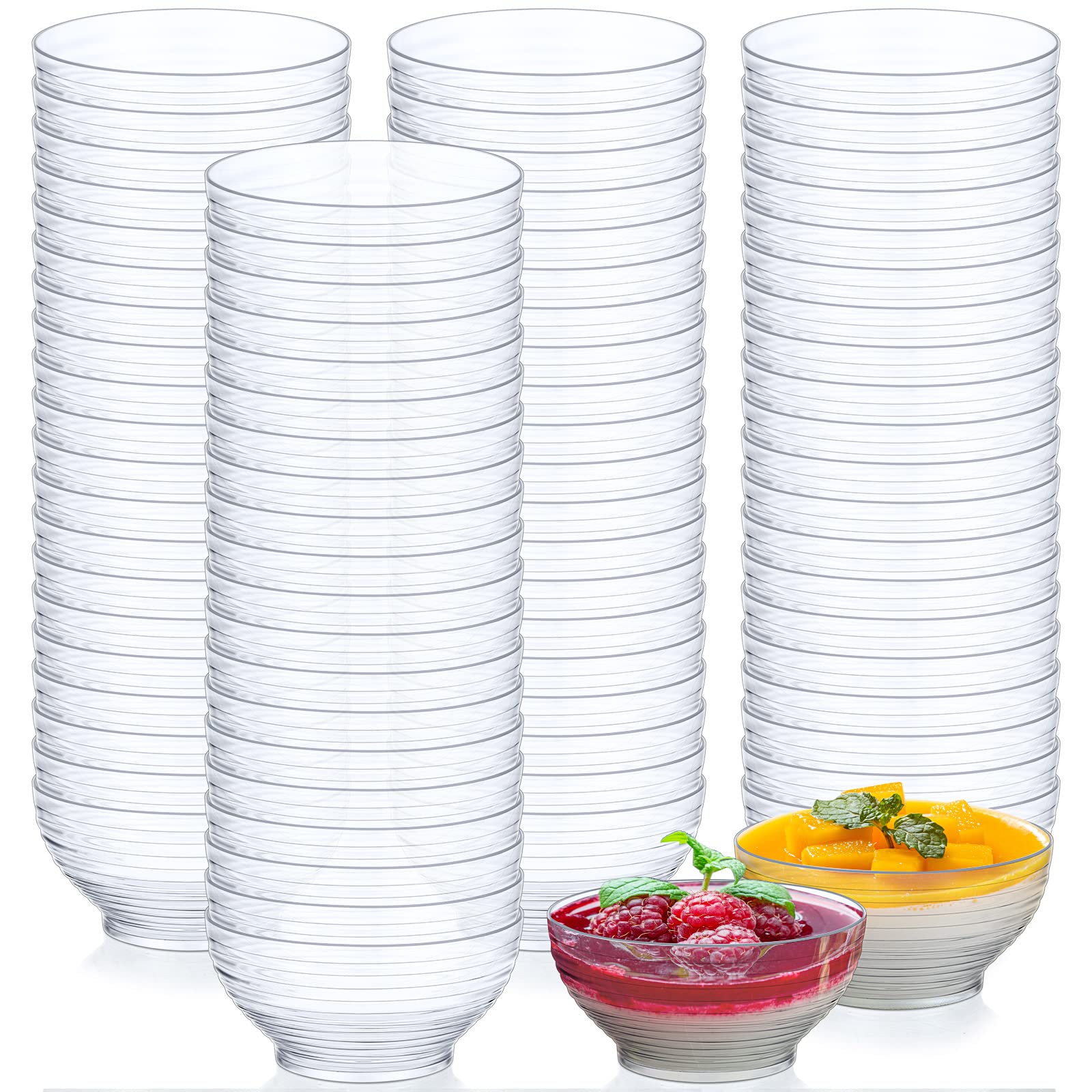 Amyhill 300-Pack 3 oz Clear Mini Plastic Bowls - Disposable Ice Cream & Dessert Bowls for Serving Candy, Salad, Soup, Snacks - Perfect for Weddings, Catering, Home & Party Supplies - Great for Ice Cream Parlors, Buffets, and Picnics