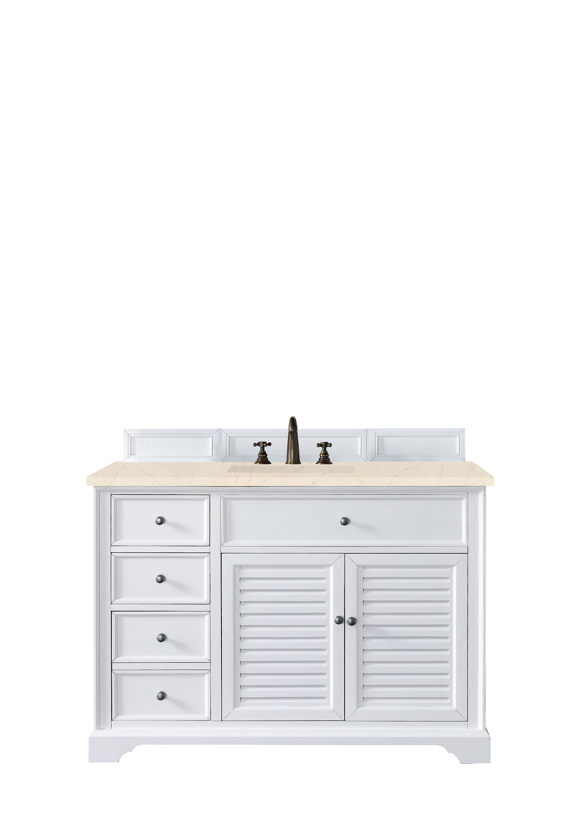 Savannah 48-Inch Single Bathroom Vanity Cabinet in Bright White with 3CM Eternal Marfil Quartz Countertop - Perfect for Modern Master Bathrooms & Guest Suites
