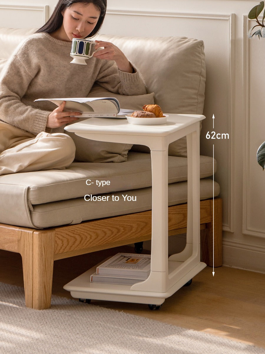 Birch Solid Wood Mobile Side Table - Lightweight Rolling End Table for Living Room, Bedroom, or Office - Perfect for Small Spaces and Easy Mobility
