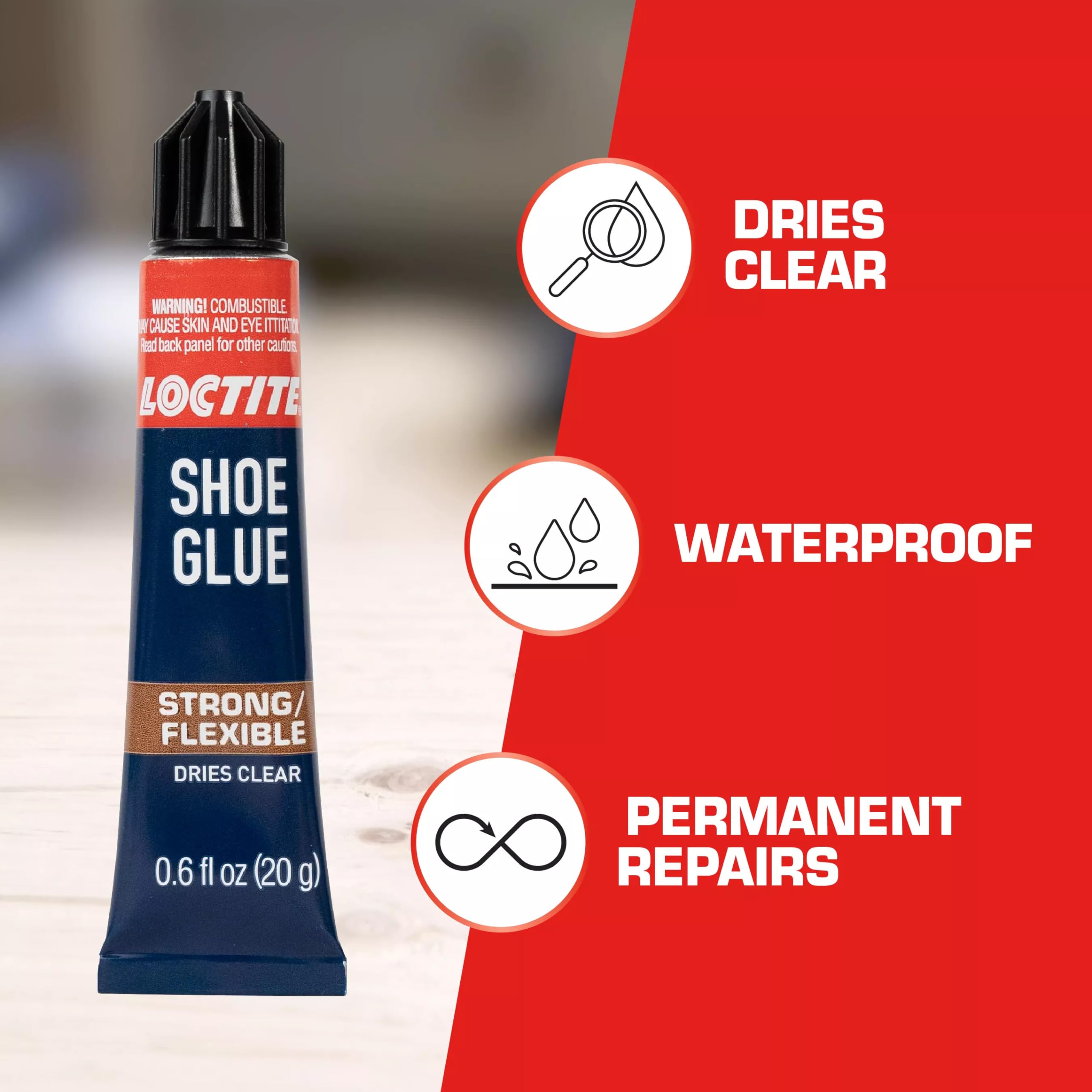 Loctite Shoe Glue - Strong & Flexible Fabric Adhesive, Waterproof, Impact & Vibration Resistant, Clear Drying - 0.6 fl oz (3 Pack) - Perfect for Shoe Repairs, Leather Crafts, and DIY Projects