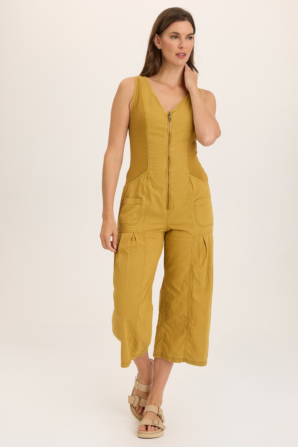 Linen Macgowan Wide Leg Cargo Jumpsuit for Women - Comfortable Stylish Overalls with Pockets for Casual Outfits, Travel & Outdoor Activities