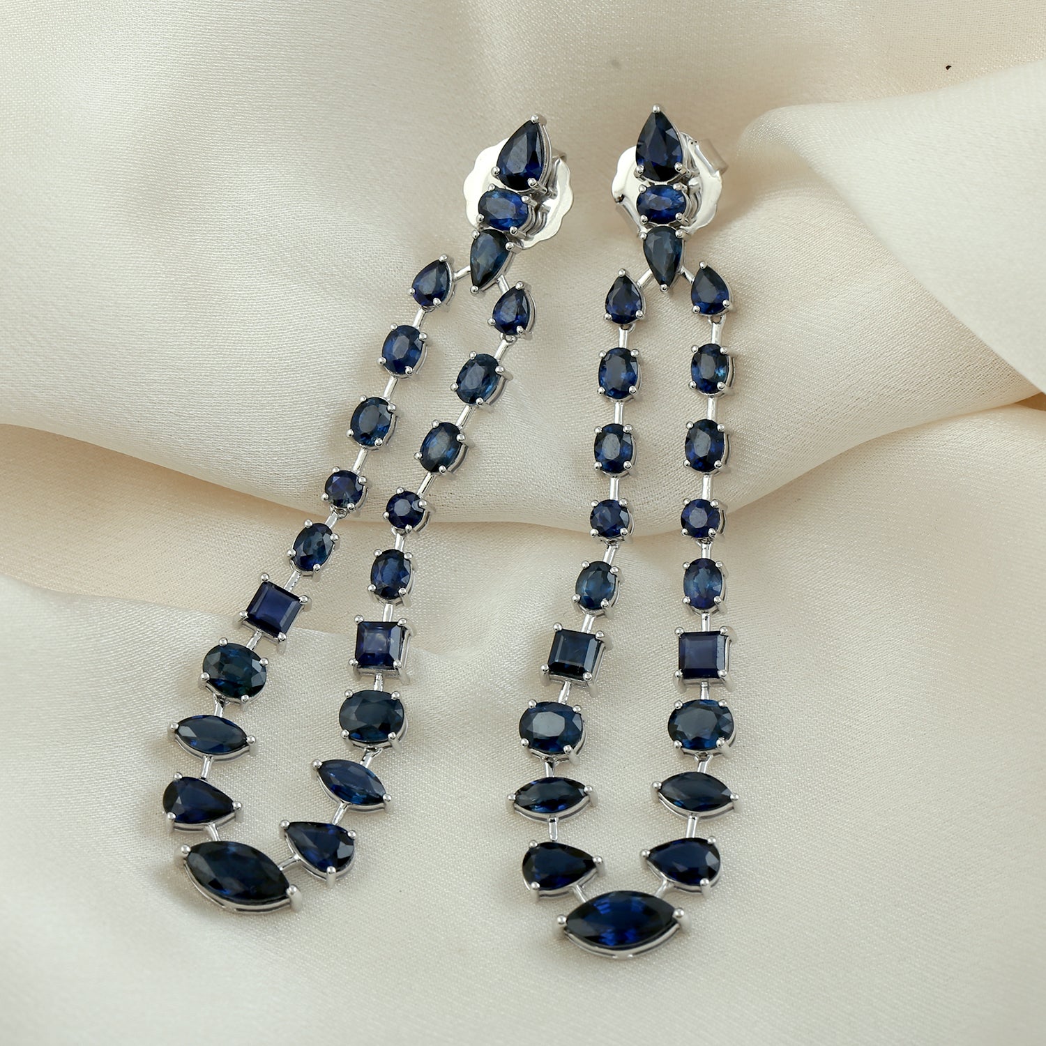 Blue Sapphire September Birthstone Chandelier Earrings in 18K White Gold - Elegant Jewelry Gift for Women, Perfect for Weddings & Special Occasions
