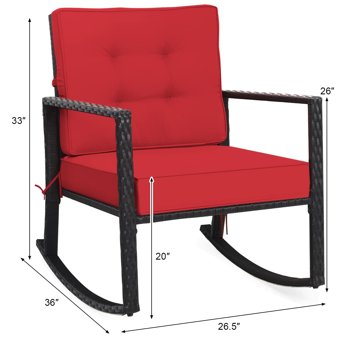 Hysache Patio Rocking Chair - Rattan Wicker Rocking Armchair with Thick Cushion & Sturdy Steel Frame - Outdoor Wicker Furniture for Poolside, Garden, Porch, Backyard (Red) - Perfect for Relaxing, Sunbathing & Outdoor Lounging