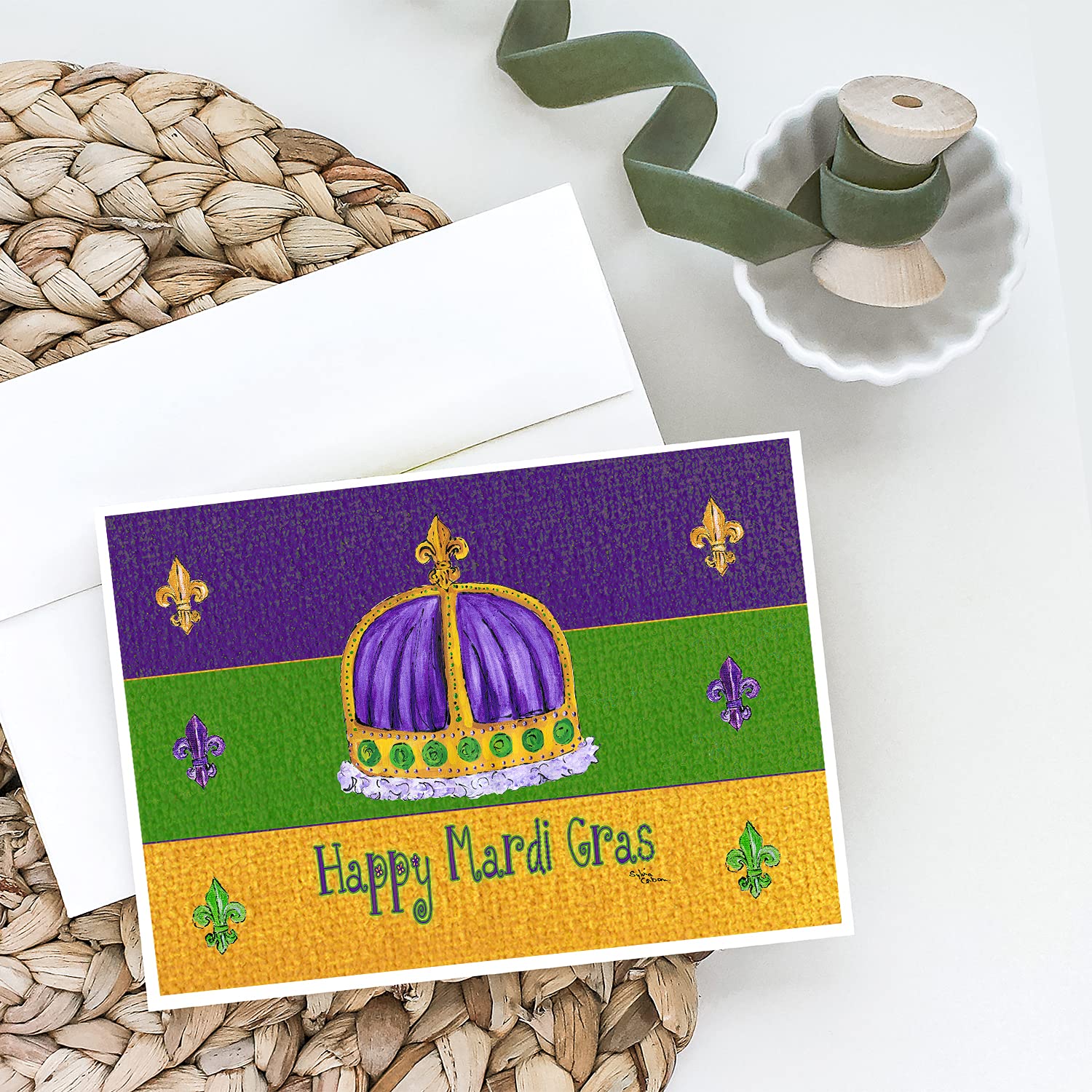 Caroline's Treasures 8385GCA7P Mardi Gras Blank Greeting Cards & Envelopes Set - Pack of 8 Whimsical A7 Size 5x7 Note Cards for Party Invitations, Thank You Notes & Holiday Greetings