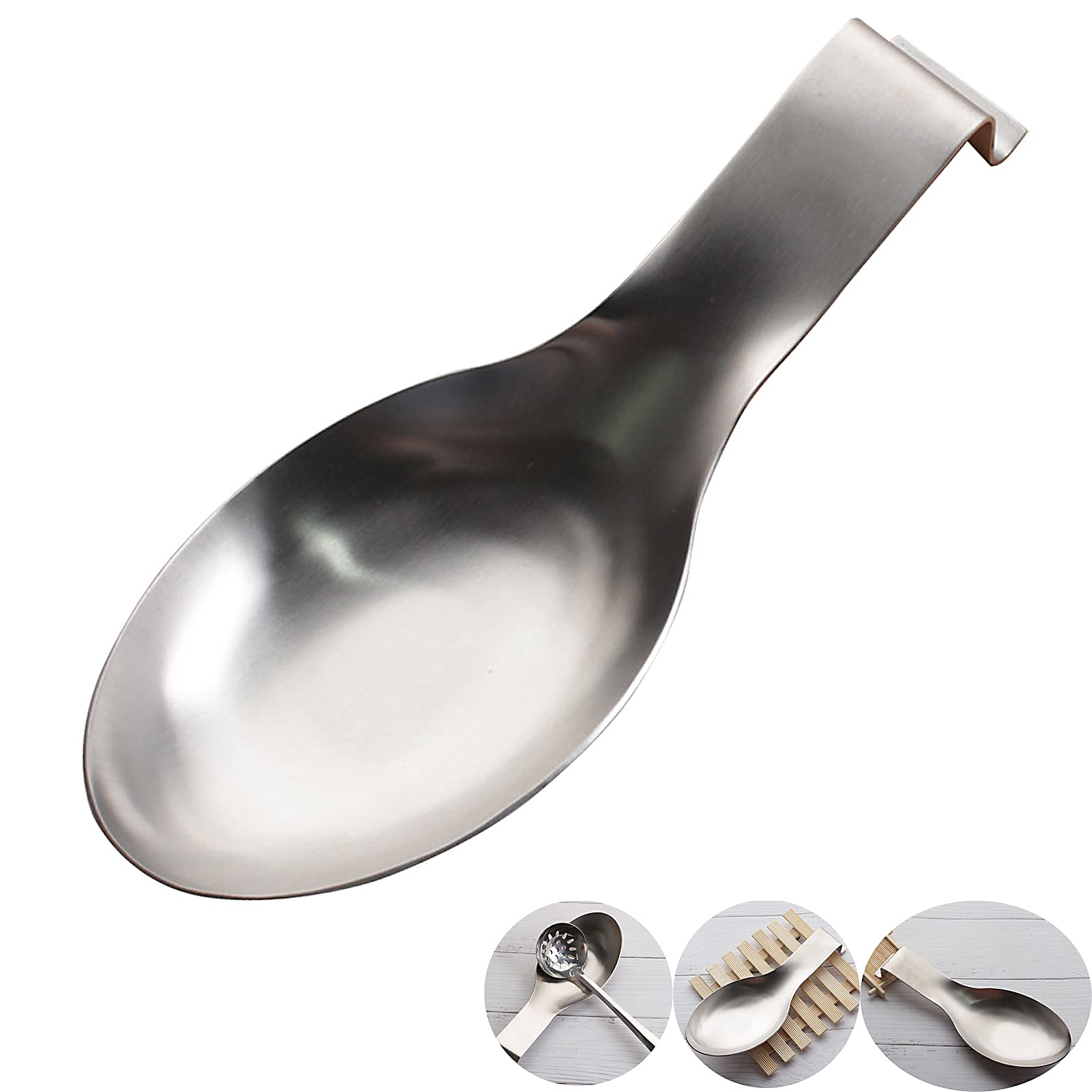 HiYi Stainless Steel Spoon Rest for Kitchen Counter - Durable Silver Utensil Holder for Stove Top Cooking - Perfect for Spatulas, Ladles & Brushes - Essential Kitchen Accessory for Organized Cooking & Baking
