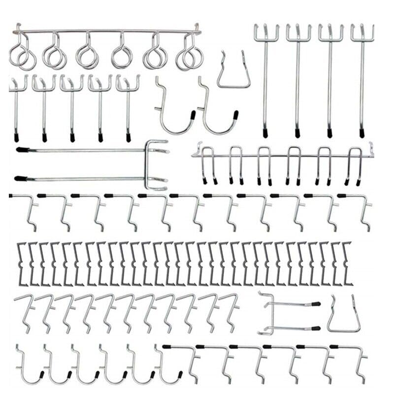 DREAWOO 81pcs Heavy Duty Stainless Steel Pegboard Hooks - Silver Industrial Strength Tool Organizers for Garage, Workshop & Home Storage