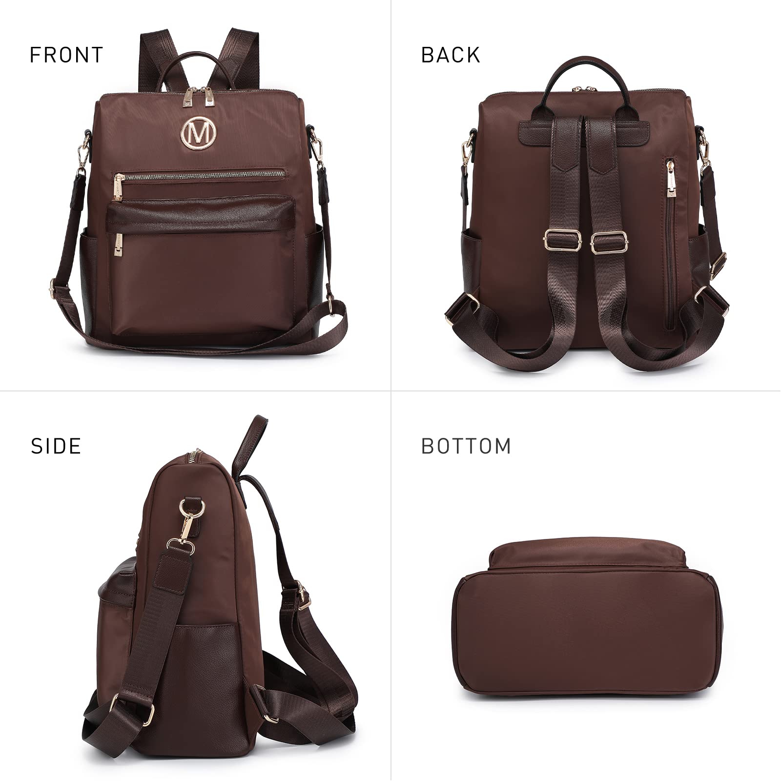 MKP COLLECTION Women's Convertible Nylon Backpack Purse - Large Designer Travel Shoulder Bag & Handbag 2-Piece Set for Work, Gym & Weekend Getaways