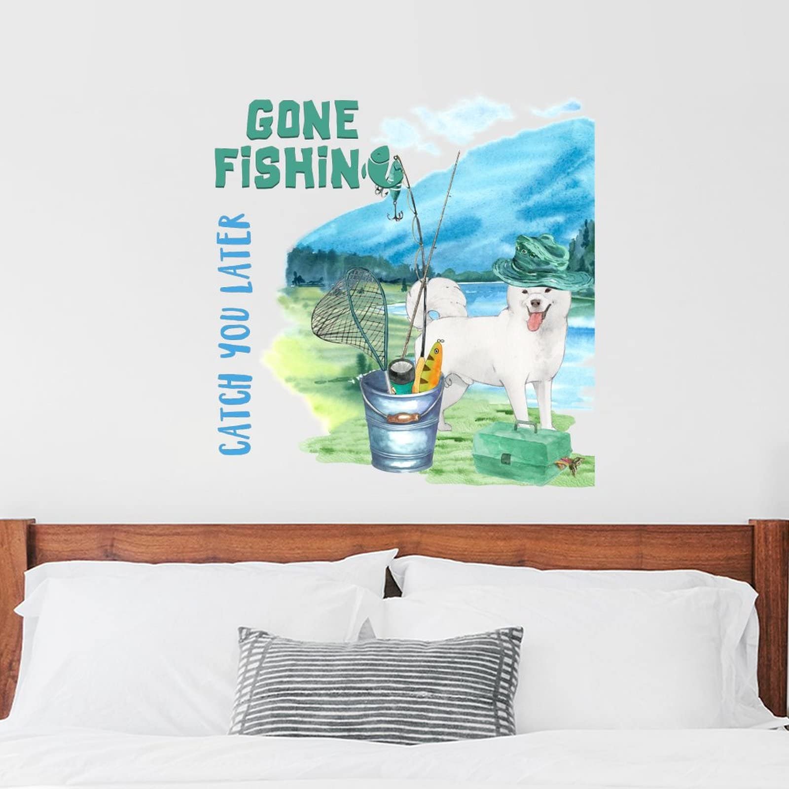 Funny Gone Fishing Vinyl Wall Decals - 22 Inch Catch You Later Sticker for Dog Lovers, Beach & Lake Themed Home Decor - Perfect for Living Room, Family Room & Mother's Day Gifts (Waterproof, Easy to Apply)