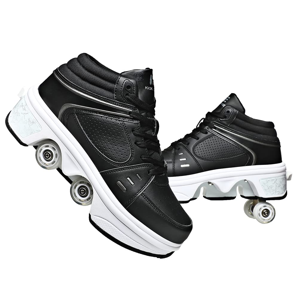 KOFUBOKE Unisex Roller Skate Shoes for Adults & Kids - 2-in-1 Walking Shoes with Hidden Wheels, Adjustable Double-Row Skates for Parkour, Outdoor Fun & Indoor Skating