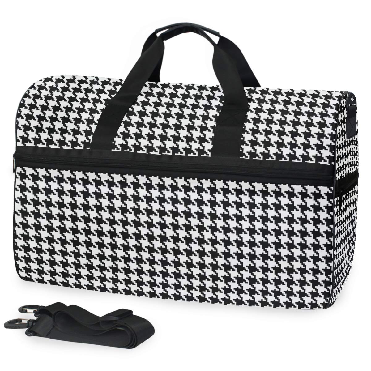 ALAZA Stylish Black Houndstooth Plaid Gym Duffel Bag - Large Sports Travel Luggage with Shoe Compartment - Waterproof Shoulder Bag for Men & Women - Perfect for Gym, Workout, Travel & Weekend Getaways